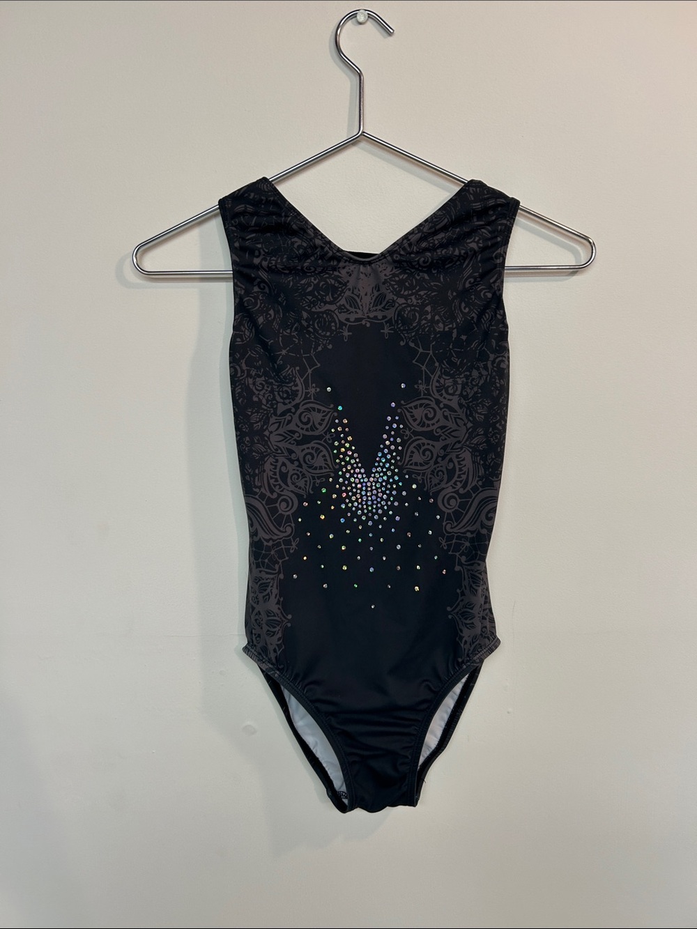 GK Black One-Piece Bodysuit with Rhinestone Accents